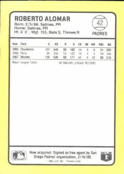 1988 Donruss Baseball's Best #42 Roberto Alomar Back