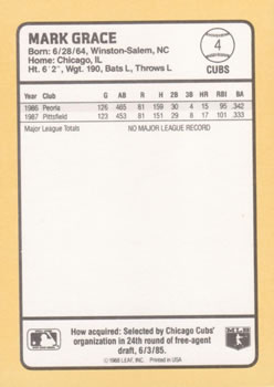 1988 Donruss Baseball's Best #4 Mark Grace Back