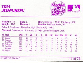 1989 Star Baseball City Royals #11 Tom Johnson Back