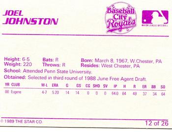 1989 Star Baseball City Royals #12 Joel Johnston Back