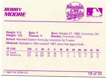 1989 Star Baseball City Royals #18 Bobby Moore Back