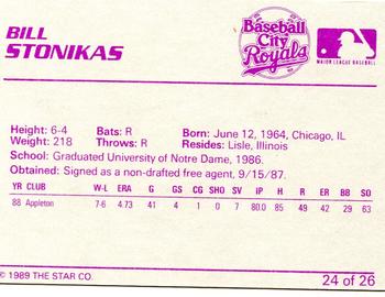 1989 Star Baseball City Royals #24 Bill Stonikas Back