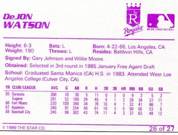 1989 Star Baseball City Royals #26 DeJon Watson Back