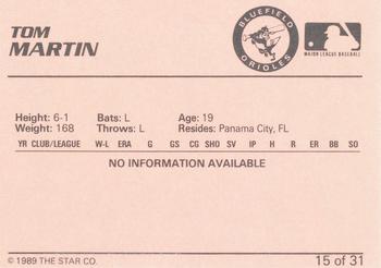 1989 Star Bluefield Orioles #15 Tom Martin Back