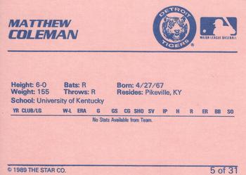 1989 Star Bristol Tigers #5 Matthew Coleman Back