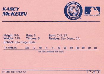 1989 Star Bristol Tigers #17 Kasey McKeon Back