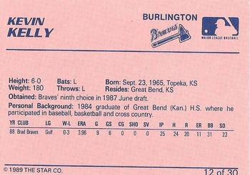 1989 Star Burlington Braves #12 Kevin Kelly Back