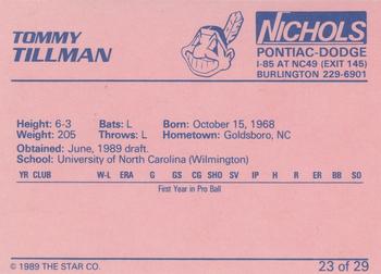 1989 Star Burlington Indians #23 Tommy Tillman Back