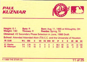 1989 Star Canton-Akron Indians #11 Paul Kuzniar Back