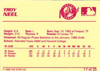 1989 Star Canton-Akron Indians #17 Troy Neel Back