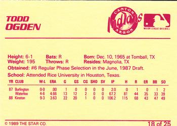 1989 Star Canton-Akron Indians #18 Todd Ogden Back