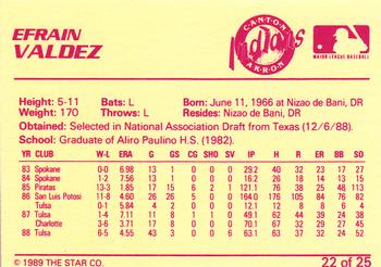 1989 Star Canton-Akron Indians #22 Efrain Valdez Back
