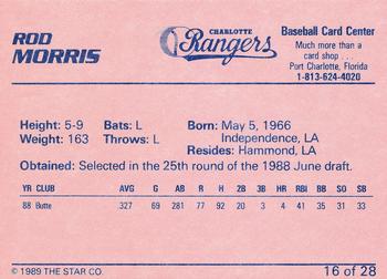 1989 Star Charlotte Rangers #16 Rod Morris Back