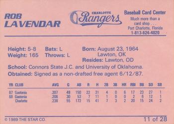 1989 Star Charlotte Rangers #11 Rob Lavender Back
