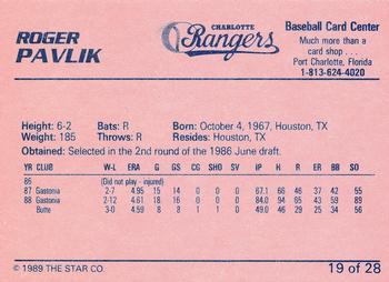 1989 Star Charlotte Rangers #19 Roger Pavlik Back