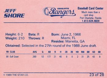 1989 Star Charlotte Rangers #23 Jeff Shore Back