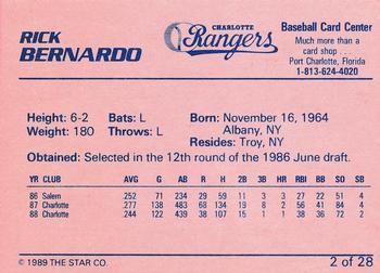 1989 Star Charlotte Rangers #2 Rick Bernardo Back