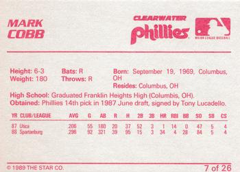 1989 Star Clearwater Phillies #7 Mark Cobb Back