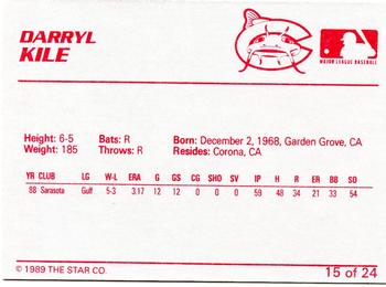 1989 Star Columbus Mudcats #15 Darryl Kile Back