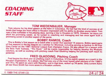 1989 Star Columbus Mudcats #24 Tom Wiedenbauer / Bobby Ramos / Fred Gladding Back