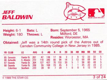 1989 Star Columbus Mudcats #3 Jeff Baldwin Back