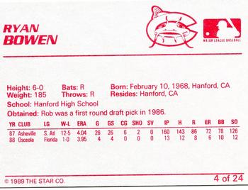 1989 Star Columbus Mudcats #4 Ryan Bowen Back