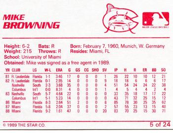 1989 Star Columbus Mudcats #5 Mike Browning Back