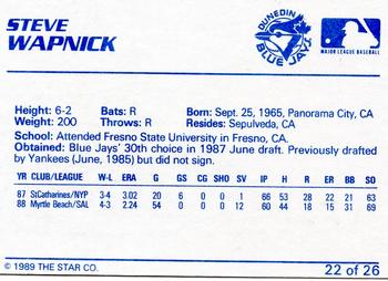 1989 Star Dunedin Blue Jays #22 Steve Wapnick Back
