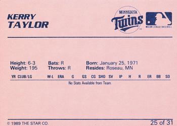1989 Star Elizabethton Twins #25 Kerry Taylor Back