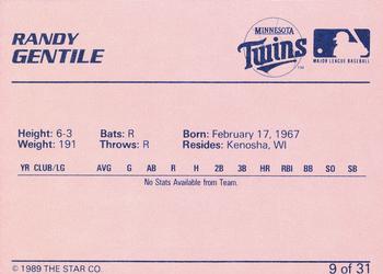 1989 Star Elizabethton Twins #9 Randy Gentile Back