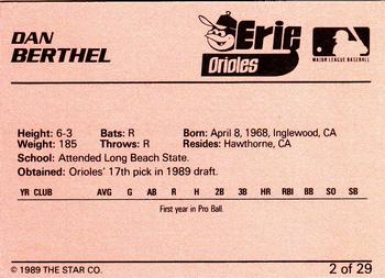 1989 Star Erie Orioles #2 Dan Berthel Back
