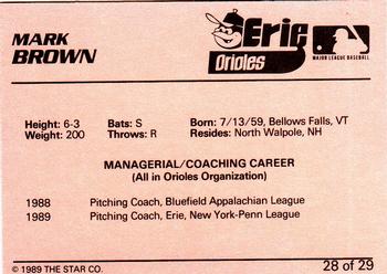 1989 Star Erie Orioles #28 Mark Brown Back