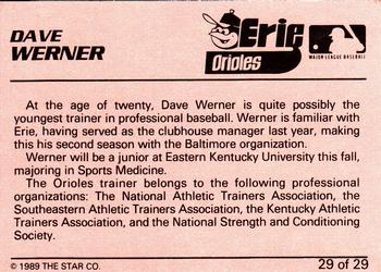 1989 Star Erie Orioles #29 Dave Werner Back