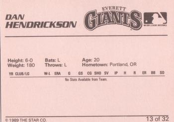 1989 Star Everett Giants #13 Dan Henrikson Back
