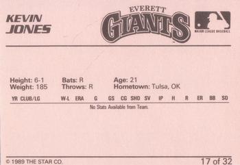 1989 Star Everett Giants #17 Kevin Jones Back