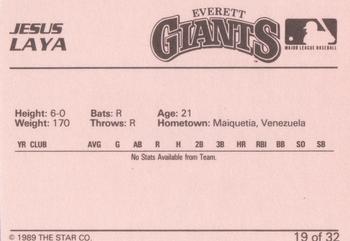 1989 Star Everett Giants #19 Jesus Laya Back