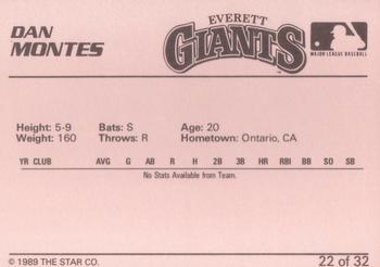 1989 Star Everett Giants #22 Dan Montes Back