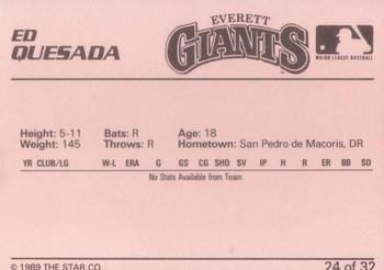 1989 Star Everett Giants #24 Ed Quesada Back