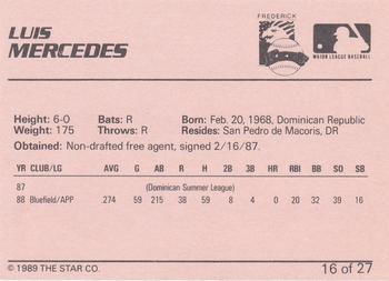 1989 Star Frederick Keys #16 Luis Mercedes Back