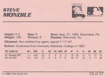 1989 Star Frederick Keys #18 Steve Mondile Back