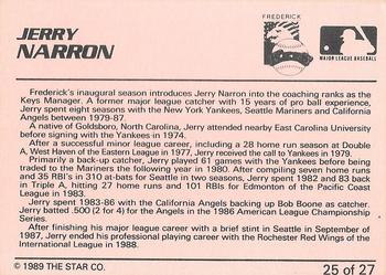 1989 Star Frederick Keys #25 Jerry Narron Back