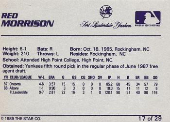 1989 Star Ft. Lauderdale Yankees #17 Red Morrison Back