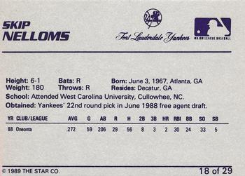1989 Star Ft. Lauderdale Yankees #18 Skip Nelloms Back