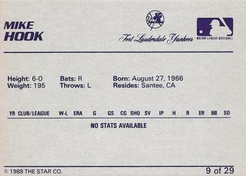 1989 Star Ft. Lauderdale Yankees #9 Mike Hook Back