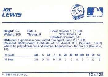 1989 Star Gastonia Rangers #10 Joe Lewis Back