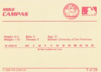 1989 Star Hamilton Redbirds #7 Mike Campas Back