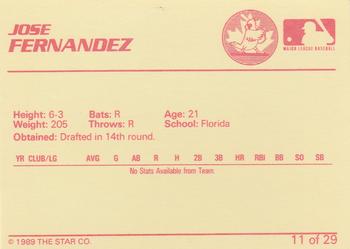 1989 Star Hamilton Redbirds #11 Jose Fernandez Back