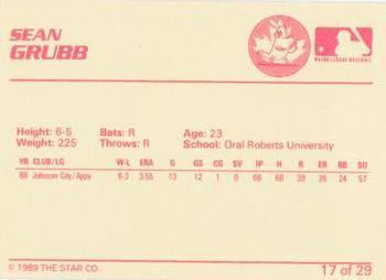 1989 Star Hamilton Redbirds #17 Sean Grubb Back