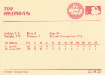 1989 Star Hamilton Redbirds #22 Tim Redman Back