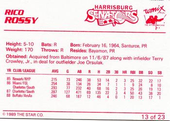 1989 Star Harrisburg Senators #13 Rico Rossy Back
